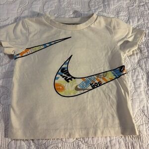 Nike Baby Boy T-Shirt‎ Size 18 Month Cream With Multicolor Nike Logo On Chest